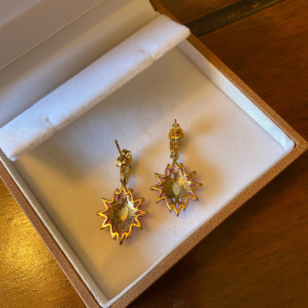 Opal and pink topaz earrings - Picture 3 of 3